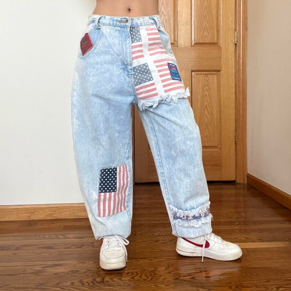 Vintage Gino Venucci 100% Cotton Denim American Flag Patchwork Jeans